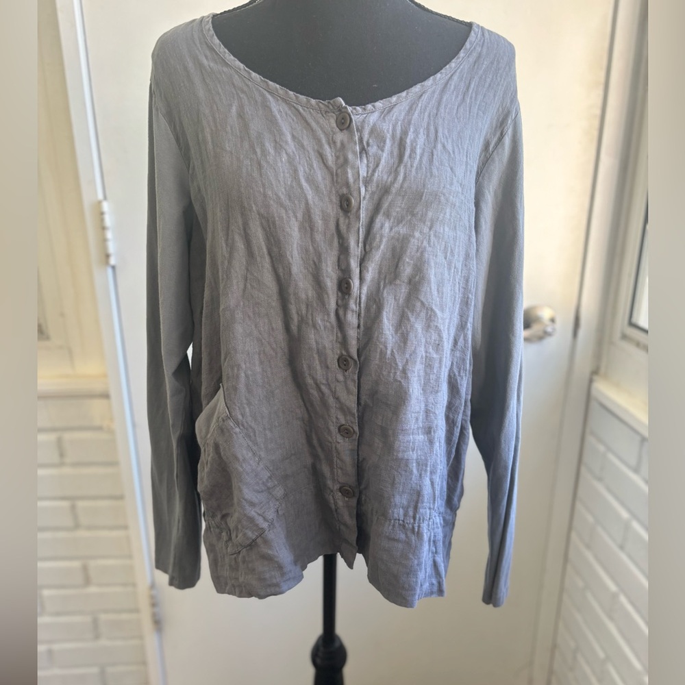 Flax 100% Linen Button Front Blouse small minimalist layered classic boho